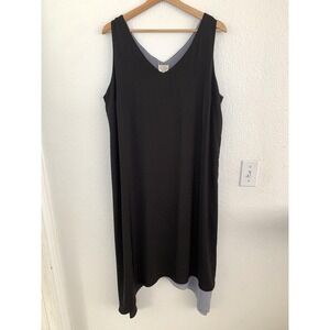 LOGO Lori Goldstein Reversible Sleeveless V Neck Dress Black Gray L Lagenlook